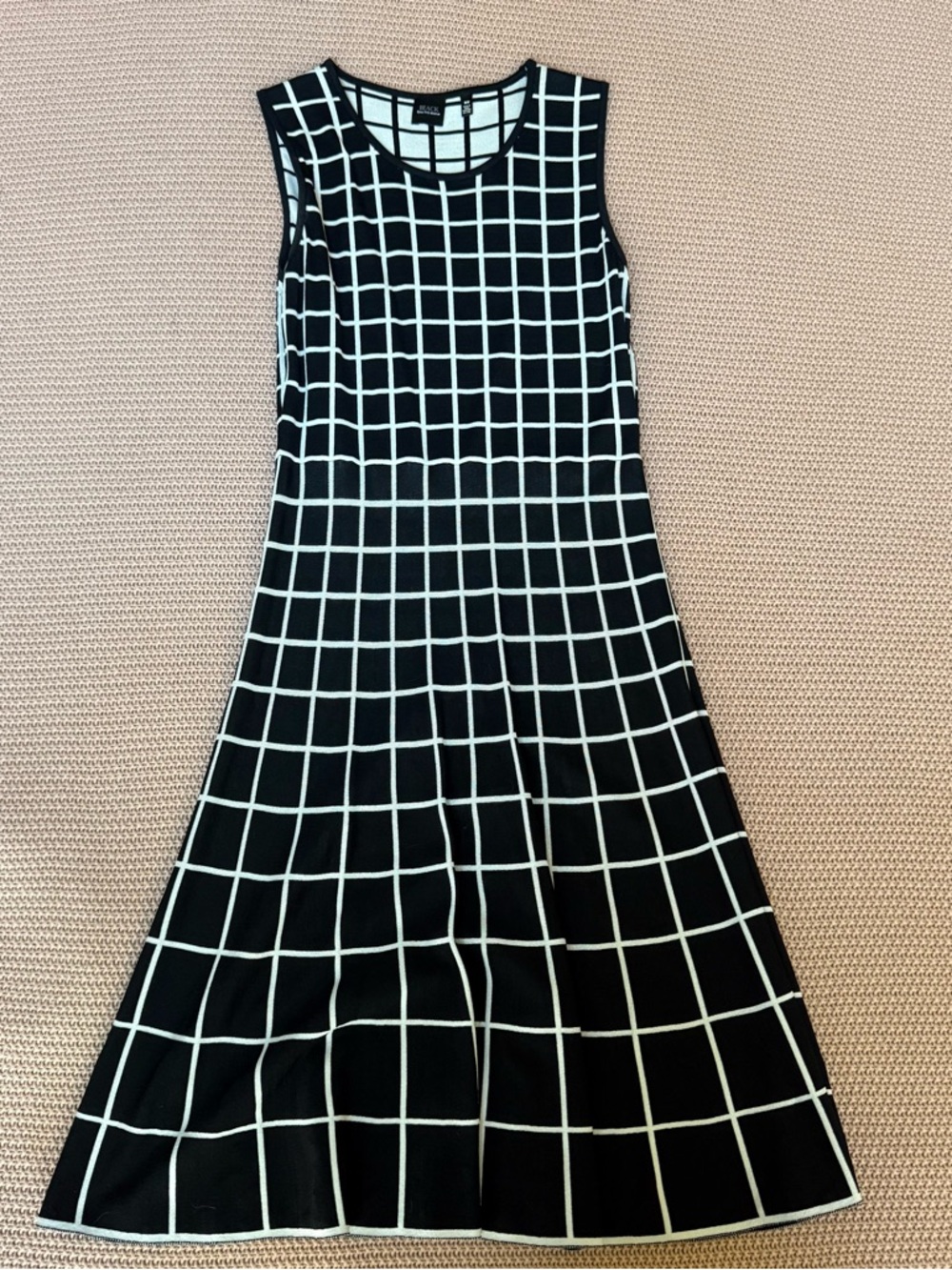 Saks Fifth Avenue Black & White Grid Midi Dress
